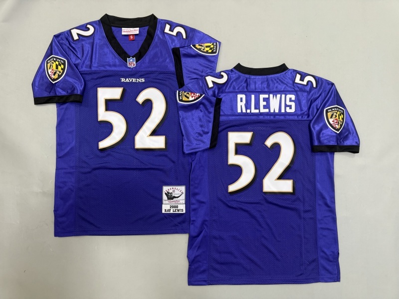 Men 2025 Baltimore Ravens #52 R.Lewis purple Throwback Limited NFL Jersey style 001